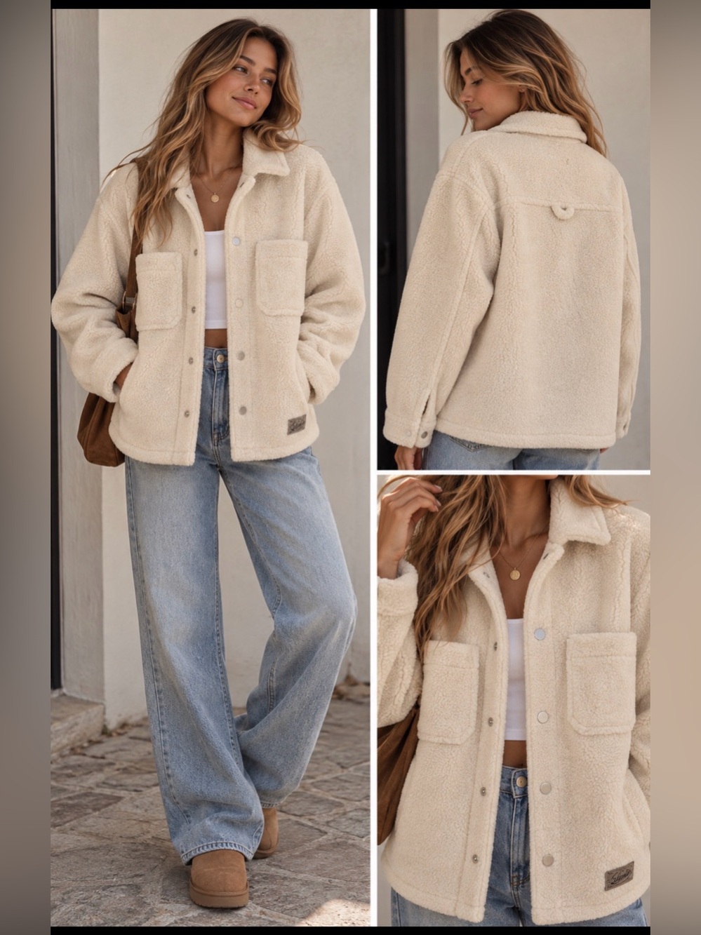 Zara Ecru Faux Shearling Overshirt Jacket Shacket Size S-M